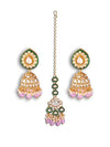 Gold Plated Dome Shaped Kundan Studded & Beaded Jhumkas,SAMC