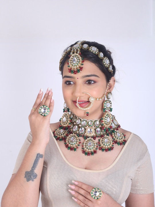 Gold-Plated Kundan Studded Jewellery Set,SAMC