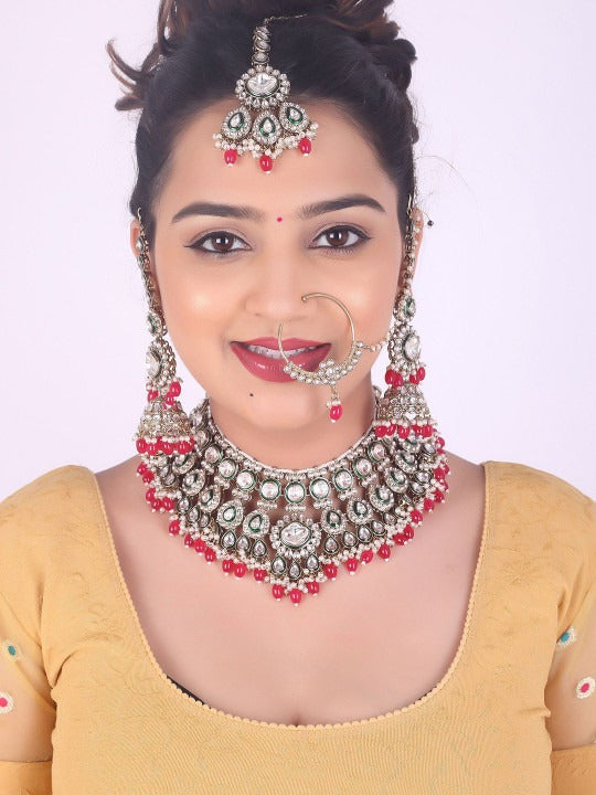 Gold Plated Kundan Studded Jewellery Set,SAMC