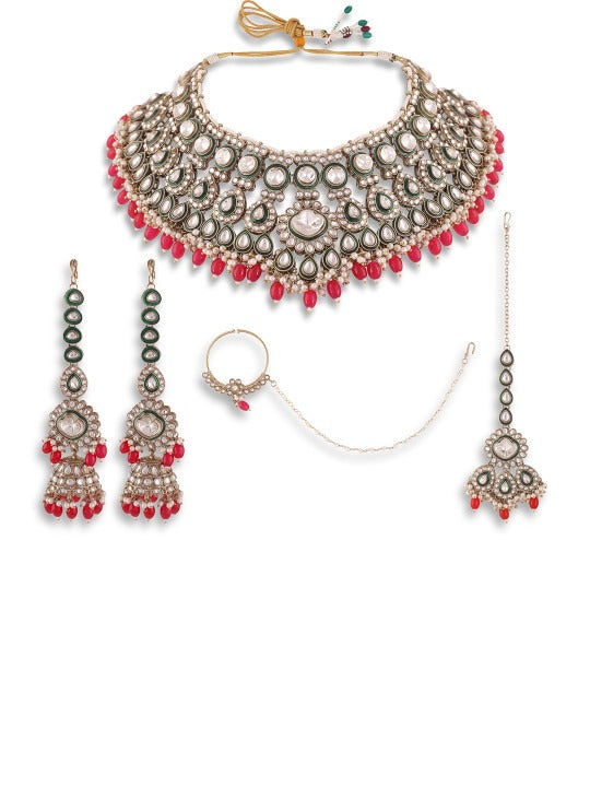 Pink Gold-Plated Kundan Studded Ethnic Jewellery Set,SAMC