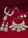 Women Kundan Bridal Necklace Earring Matha Patti & Nose Pin Set,SAMC