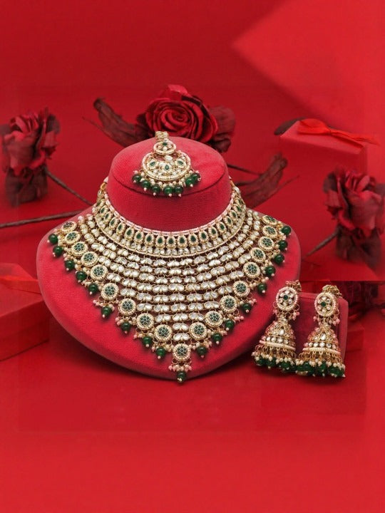 Gold-Plated Kundan-Studded & Beaded Jewellery Set,SAMC