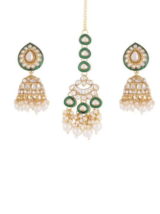 Gold-Plated Kundans Studded & Beaded Jewellery Set,SAMC