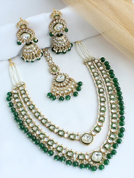 Gold-Plated Kundan Studded Jewellery Set,SAMC