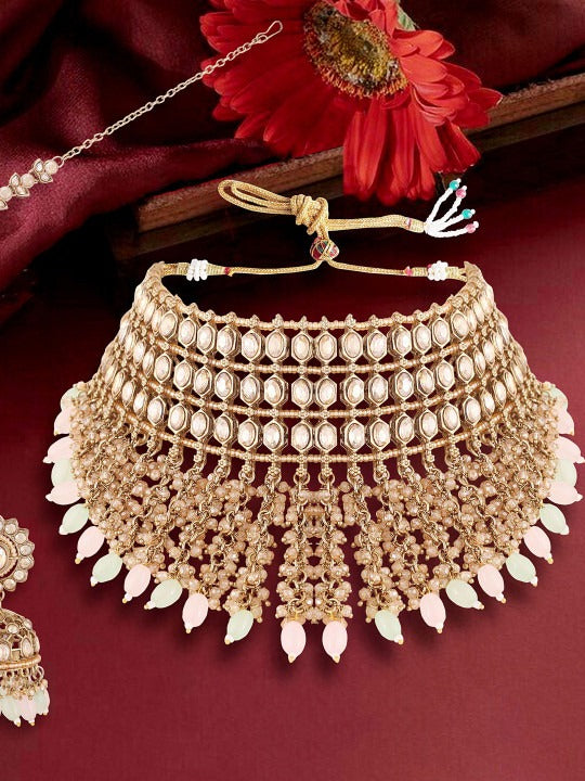 Women Gold-Plated Ethnic Kundan Studded Jewellery Set,SAMC