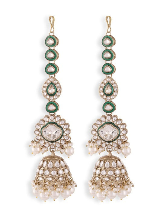 Women White & Green Gold-Plated Kundan Studded Jewellery Set,SAMC