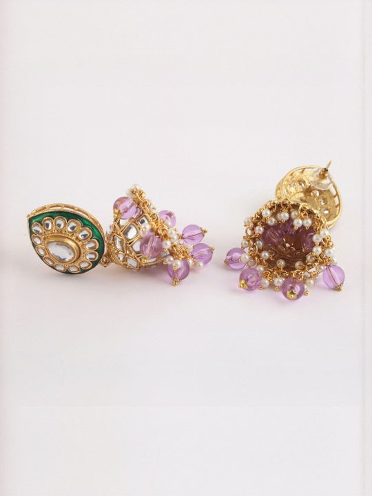 Women White & Purple Beaded & Pearl Kundan Jewellery Set,SAMC