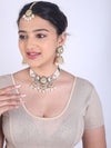 Women White & Green Gold-Plated Kundan Studded Alloy Necklace Earrings & Maang Tikka,SAMC